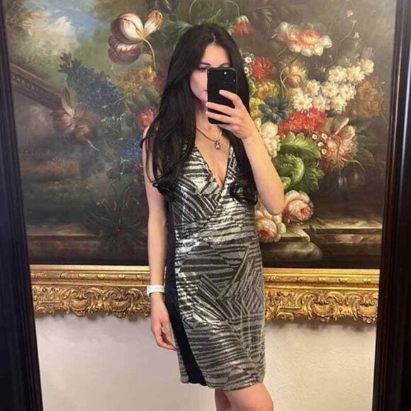 RAMY BROOK Dress NEW Printed Lola Chainmail Silver Black Size 2 - Picture 10 of 10